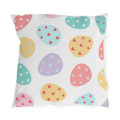 Easter Egg Pattern Outdoor Pillow — Pastel Hearts Patio Cushion