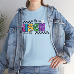 He Is Risen T-Shirt — Colorful Easter Christian Tee (Matthew 28:6)