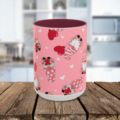 Valentine Gnome Coffee Mug — Pink Heart Pattern 11oz/15oz