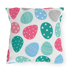 Easter Egg Pattern Outdoor Pillow — Pastel Spring Patio Cushion