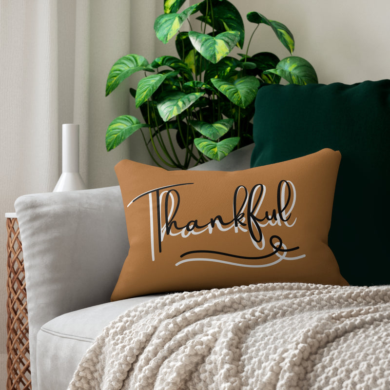 Brown Thankful Lumbar Pillow, Thanksgiving Cushion,