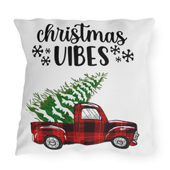 Christmas Vibes Plaid Truck Outdoor Pillow