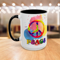 Colorful Peace Mug with Tie-Dye Design, Various Colors & Sizes