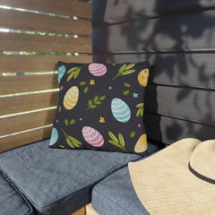 Easter Egg Pattern Outdoor Pillow — Pastel Eggs & Greens on Dark