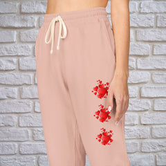 Red Hearts Printed Fleece Sweatpants - Unisex Lounge Pants,