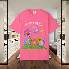 Cheerful Flower Graphic T-Shirt, Happiness Tee,