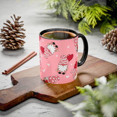 Valentine Gnome Coffee Mug — Pink Heart Pattern 11oz/15oz