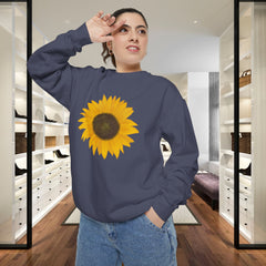 Sunflower Unisex Garment-Dyed Sweatshirt - Cozy Floral Pullover for Spring, Gifts, Stylish Casual Wear, Eco-Friendly Apparel