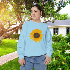 Sunflower Unisex Garment-Dyed Sweatshirt - Cozy Floral Pullover for Spring, Gifts, Stylish Casual Wear, Eco-Friendly Apparel