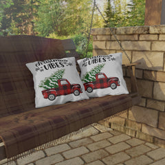 Christmas Vibes Plaid Truck Outdoor Pillow