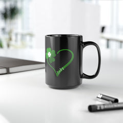 St. Patrick's Day Clover Heart Black Coffee Mug – Lucky Shamrock 11oz/15oz