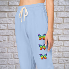 Rainbow Butterfly Fleece Sweatpants - Unisex Lounge Pants,