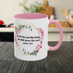 Joshua 24:15 Floral Faith Mug — "As for Me and My House, We Will Serve the Lord" (11oz/15oz)