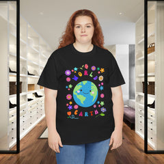 Earth Day Graphic Tee — 'World Earth' Cute Globe & Flowers T-Shirt