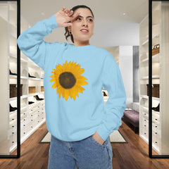 Sunflower Unisex Garment-Dyed Sweatshirt - Cozy Floral Pullover for Spring, Gifts, Stylish Casual Wear, Eco-Friendly Apparel