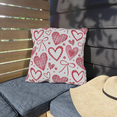 Valentine Heart Pattern Outdoor Pillow — Pink Watercolor Hearts Throw Cushion