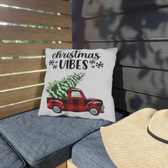 Christmas Vibes Plaid Truck Outdoor Pillow