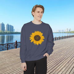 Sunflower Unisex Garment-Dyed Sweatshirt - Cozy Floral Pullover for Spring, Gifts, Stylish Casual Wear, Eco-Friendly Apparel