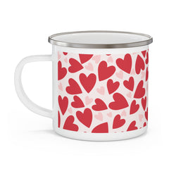 Enamel Mug — Red & Pink Heart Pattern Camping Cup (Valentine’s Day Gift)