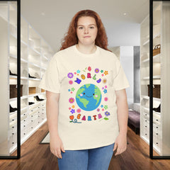 Earth Day Graphic Tee — 'World Earth' Cute Globe & Flowers T-Shirt
