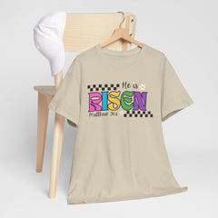 He Is Risen T-Shirt — Colorful Easter Christian Tee (Matthew 28:6)