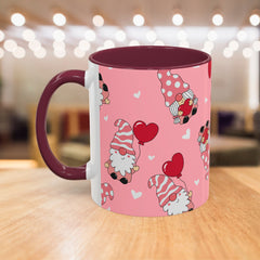 Valentine Gnome Coffee Mug — Pink Heart Pattern 11oz/15oz