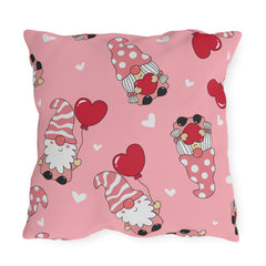 Valentine Gnome Outdoor Pillow — Pink Heart Pattern