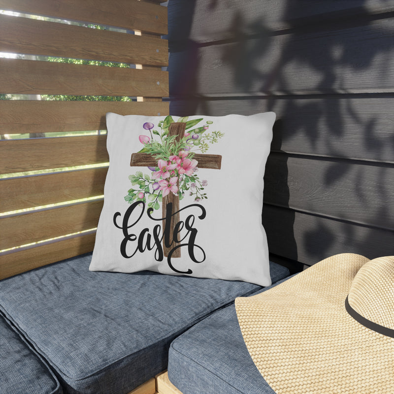 Easter Floral Cross Throw Pillow — Spring Garden Decorative Accent