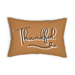 Brown Thankful Lumbar Pillow, Thanksgiving Cushion,