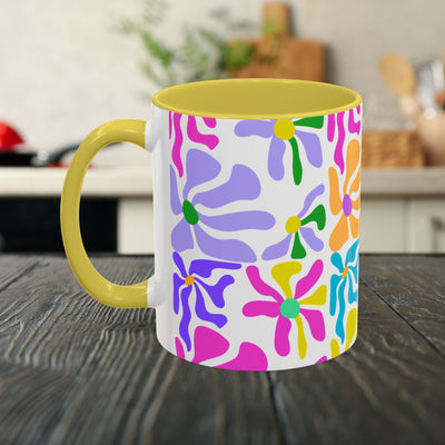 Colorful Floral Pattern Mug — Bright Retro Daisy Coffee Cup (11oz & 15oz)