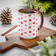 Heart Pattern Coffee Mug — Cute Pink & Red Hearts Ceramic Mug (11oz/15oz)
