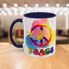Colorful Peace Mug with Tie-Dye Design, Various Colors & Sizes
