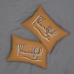 Brown Thankful Lumbar Pillow, Thanksgiving Cushion,