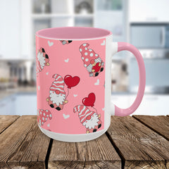 Valentine Gnome Coffee Mug — Pink Heart Pattern 11oz/15oz