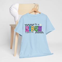 He Is Risen T-Shirt — Colorful Easter Christian Tee (Matthew 28:6)
