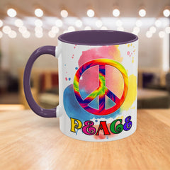 Colorful Peace Mug with Tie-Dye Design, Various Colors & Sizes