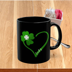 St. Patrick's Day Clover Heart Black Coffee Mug – Lucky Shamrock 11oz/15oz
