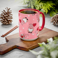 Valentine Gnome Coffee Mug — Pink Heart Pattern 11oz/15oz