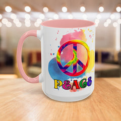 Colorful Peace Mug with Tie-Dye Design, Various Colors & Sizes