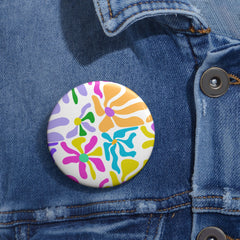 Colorful Floral Pin Button — Bright Retro Flower Badge