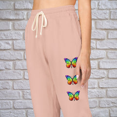 Rainbow Butterfly Fleece Sweatpants - Unisex Lounge Pants,