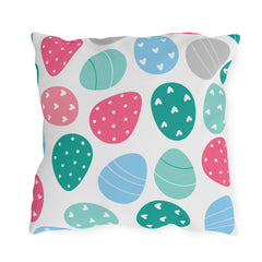 Easter Egg Pattern Outdoor Pillow — Pastel Spring Patio Cushion