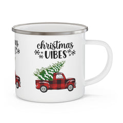 Christmas Vibes Plaid Truck Enamel Camping Mug