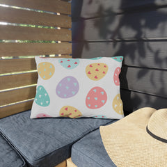 Easter Egg Pattern Outdoor Pillow — Pastel Hearts Patio Cushion