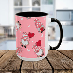 Valentine Gnome Coffee Mug — Pink Heart Pattern 11oz/15oz