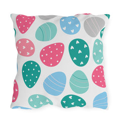 Easter Egg Pattern Outdoor Pillow — Pastel Spring Patio Cushion