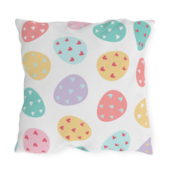Easter Egg Pattern Outdoor Pillow — Pastel Hearts Patio Cushion