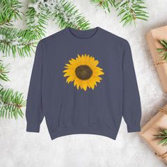 Sunflower Unisex Garment-Dyed Sweatshirt - Cozy Floral Pullover for Spring, Gifts, Stylish Casual Wear, Eco-Friendly Apparel