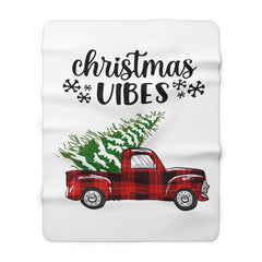 White Christmas Vibes Sherpa Blanket — Plaid Truck & Tree Holiday Throw