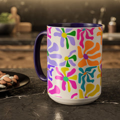 Colorful Floral Pattern Mug — Bright Retro Daisy Coffee Cup (11oz & 15oz)
